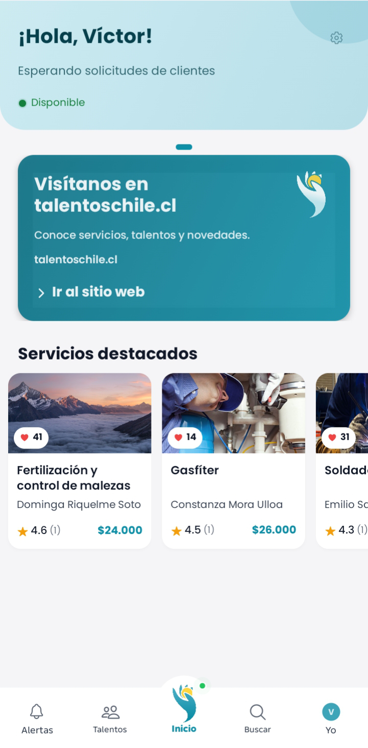 Pantalla de inicio